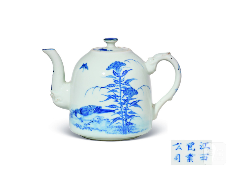 晚清-民国 青花花鸟纹执壶